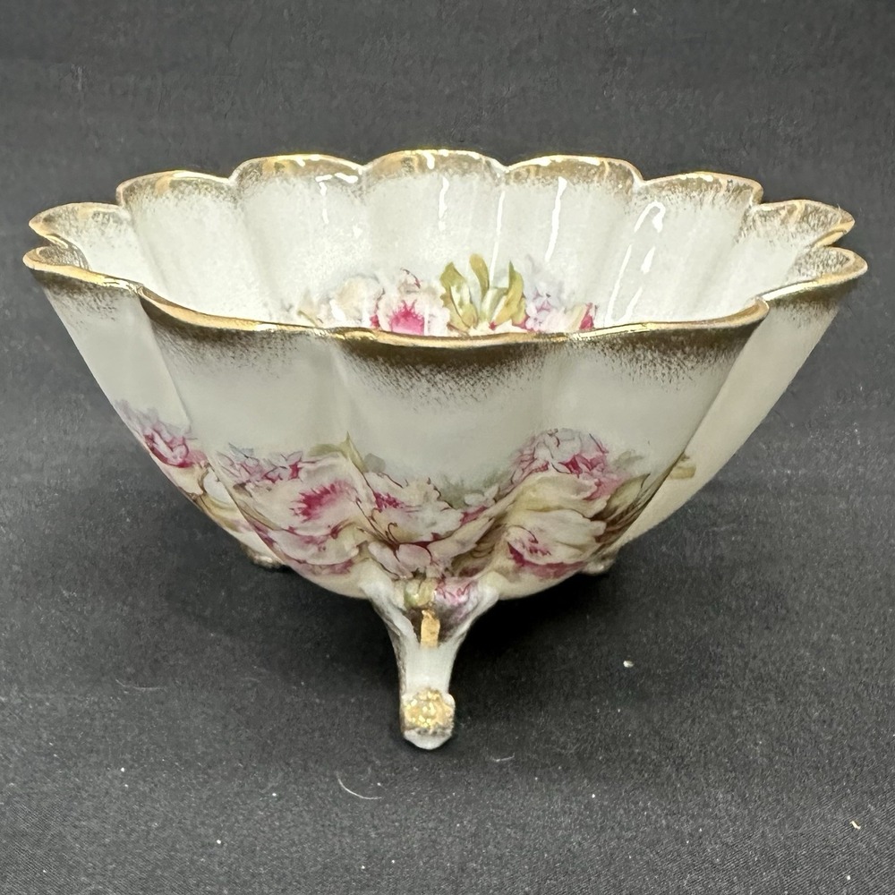 Wheelock Germany 5 1/2" Footed Porcelain Bowl, Floral With Gold Trim, Antique - Picture 3 of 10